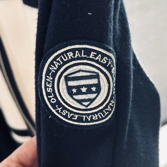 Olsen Navy & beige long sleeve zip front cardigan with pockets - Picture 5 of 7